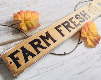 Wood Burned Farm Fresh Pumpkins Sign, Fall Pumpkin Decor For covered Porch, Reclaimed Wood Fall Sign, Rustic Fall Sign, Pumpkin Sign