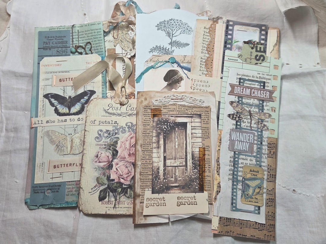 Handmade Junk Journal Ephemera Kit, Collage Embellishments, Layered ...