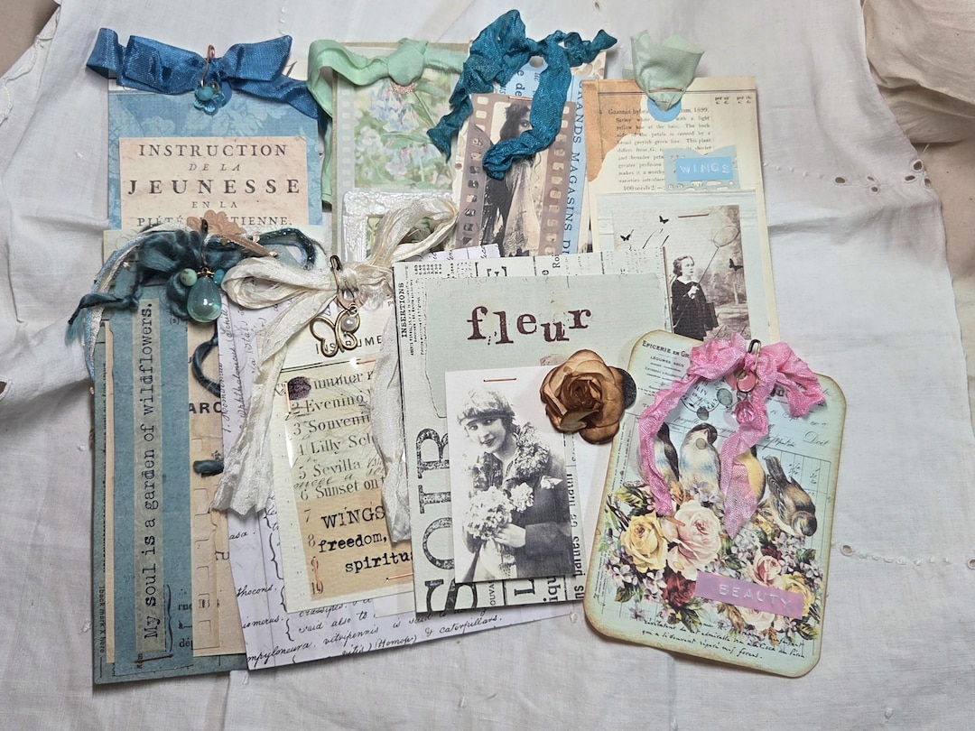 Handmade Junk Journal Ephemera Kit, Vintage Collage Embellishments ...