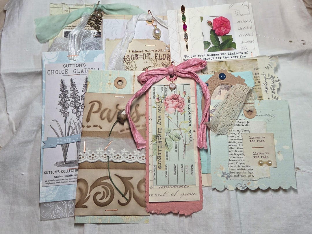 Handmade Junk Journal Ephemera Kit, Vintage Embellishments, Layered ...