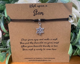 Star Wish Bracelet with star charm, Snake Knot Macrame Knotting, Waterproof  Cord, Wish Upon a Star, Wish Quote Message Card