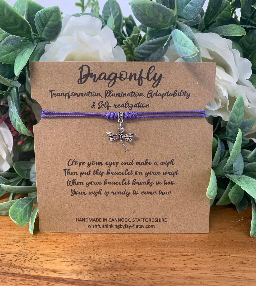 String Wish Bracelet With Dragonfly Charm Polyester Cord Etsy