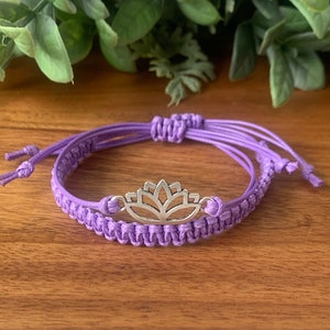 Set of 2 Friendship Bracelets, macrame square knot WATERPROOF surf bracelet with lotus flower string bracelet, BBFF, Over 50 colours,