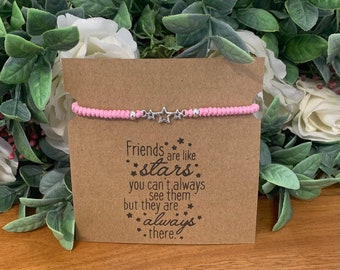 Macrame Knotted Friendship Bracelet with Message Card, THREE STAR Charm Connector, BFF, Snake Knot Woven Bracelet, Waterproof