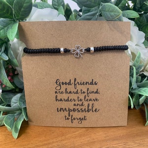 Bracciale dell'amicizia portafortuna, fascino del trifoglio a quattro foglie, BFF, braccialetto tessuto portafortuna, intrecciatura del nodo del serpente, impermeabile