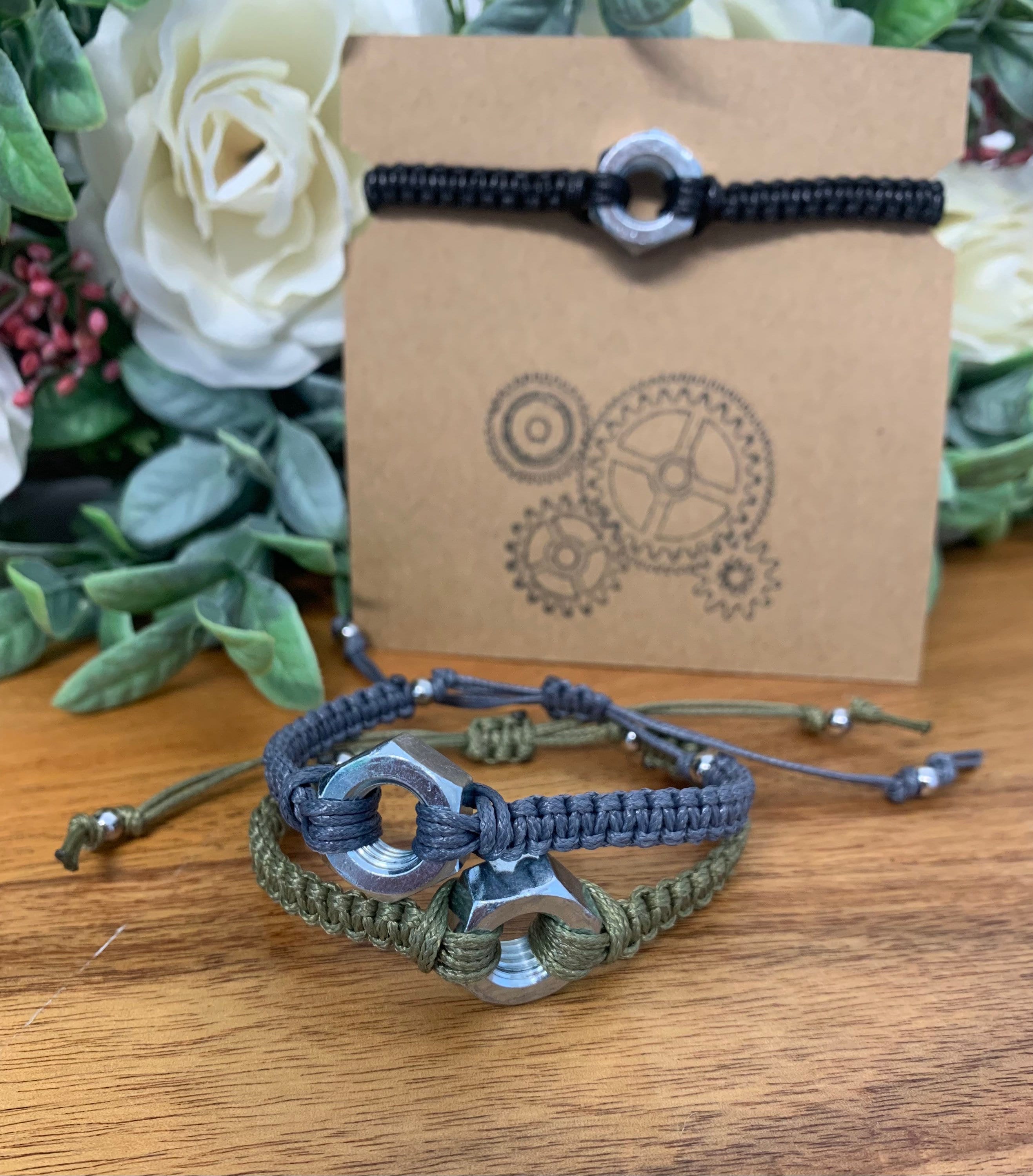 Men's Stainless Steel Hex Nut Macrame Bracelet, Engineering Gift