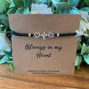 Bracciale dell'amicizia con nodo fortunato della zampa del cane, stampa della zampa annodata e fascino del cuore, regalo di lutto, regalo per l'amante dei cani, scelta di colori vivaci