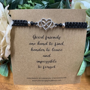 Wasserdichtes Freundschaftsarmband mit INFINITY HEART Charm, Freundschaftskarte, Galentines, Geburtstagsgeschenk, Danke, Hen Party Favor