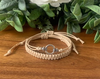 Set of 2 friendship Bracelets, macrame square knot WATERPROOF surf bracelet with Friend circle charm string bracelet, BBFF, Over 50 colours,