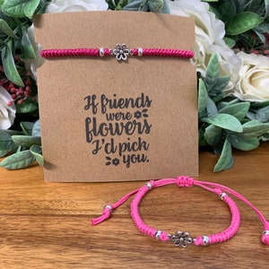 Bracciale dell'amicizia floreale con biglietto di messaggio, BFF, braccialetto intrecciato con nodo serpente, impermeabile, connettore fiore