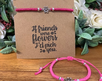 Flower Friendship Bracelet with Message Card, BFF, Snake Knot Woven Bracelet, Waterproof, Flower Connector