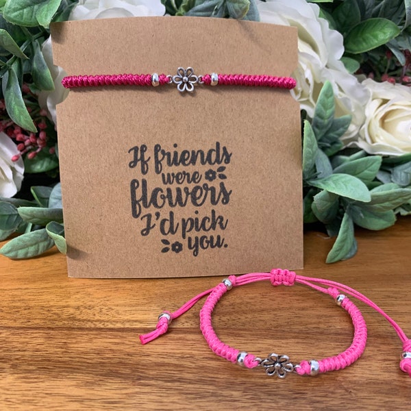 Flower Friendship Bracelet with Message Card, BFF, Snake Knot Woven Bracelet, Waterproof, Flower Connector