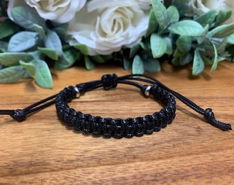 Mens Black Chunky Friendship Bracelet, Boyfriend Gift, Knotted Bracelet, Macrame Friendship Bracelet, WATERPROOF