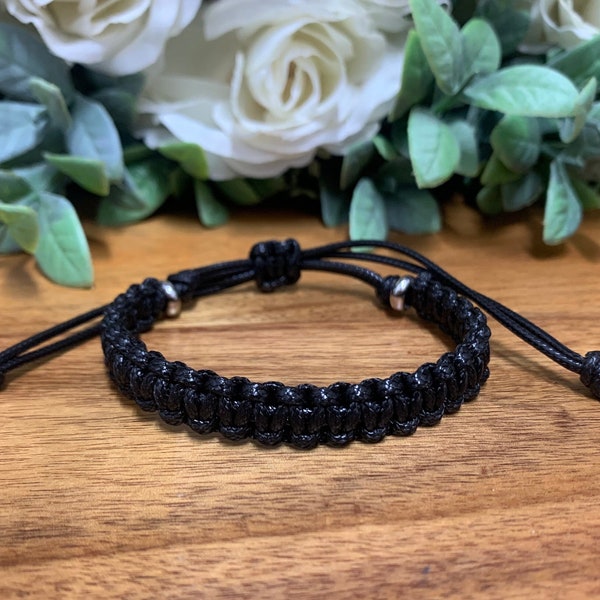 Mens Black Chunky Vriendschapsarmband, Vriendje Cadeau, Geknoopte Armband, Macrame Vriendschapsarmband, WATERDICHT