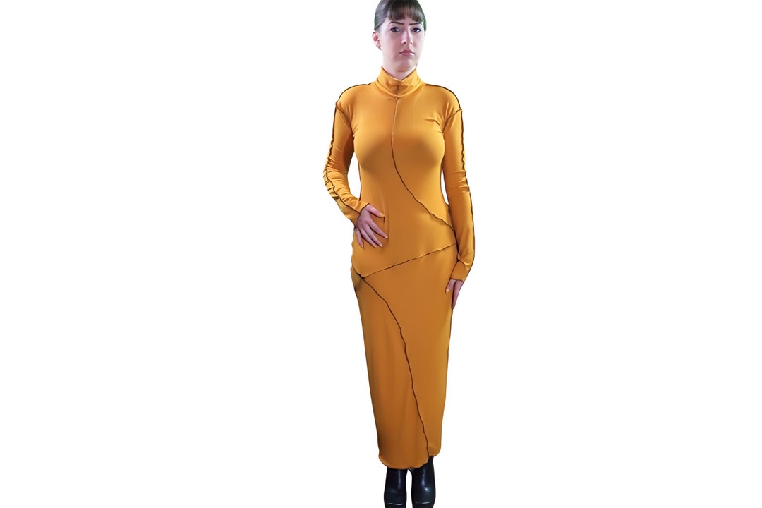 Mustard Cable Knitted Bodycon Dress