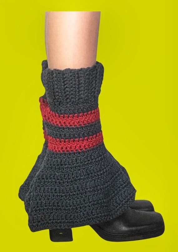 Gray & Red Striped Crochet Flared Leg Warmers -  Canada