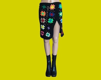 Med. Granny Square Crochet Slit Skirt