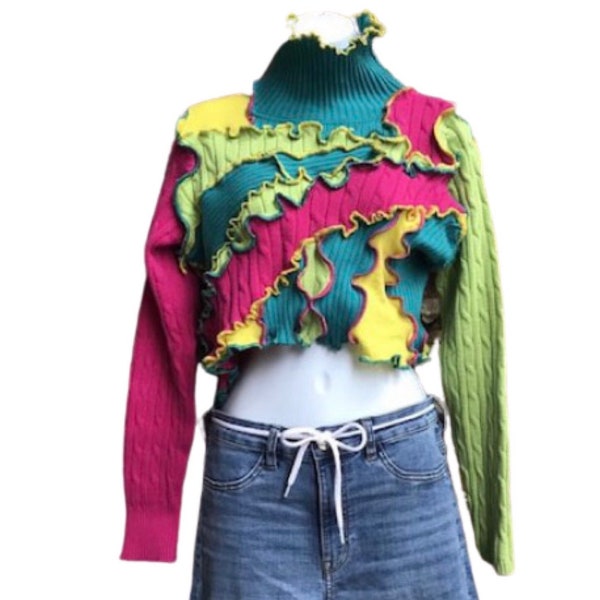 Unique Patchwork Turtleneck Sweater