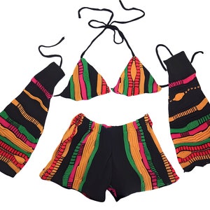 Med. Coogi Style Bikini Top Shorts & Arm Warmers Set