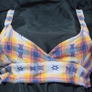 Med. Reworked Plaid Flannel Bralette