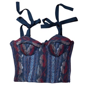 M-L Floral Wool Knit Bustier Cropped Top