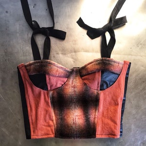 M-L Plaid Wool Bustier Cropped Top