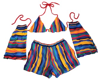 XL Coogi Style Bikini Top Shorts & Armstulpen im Set