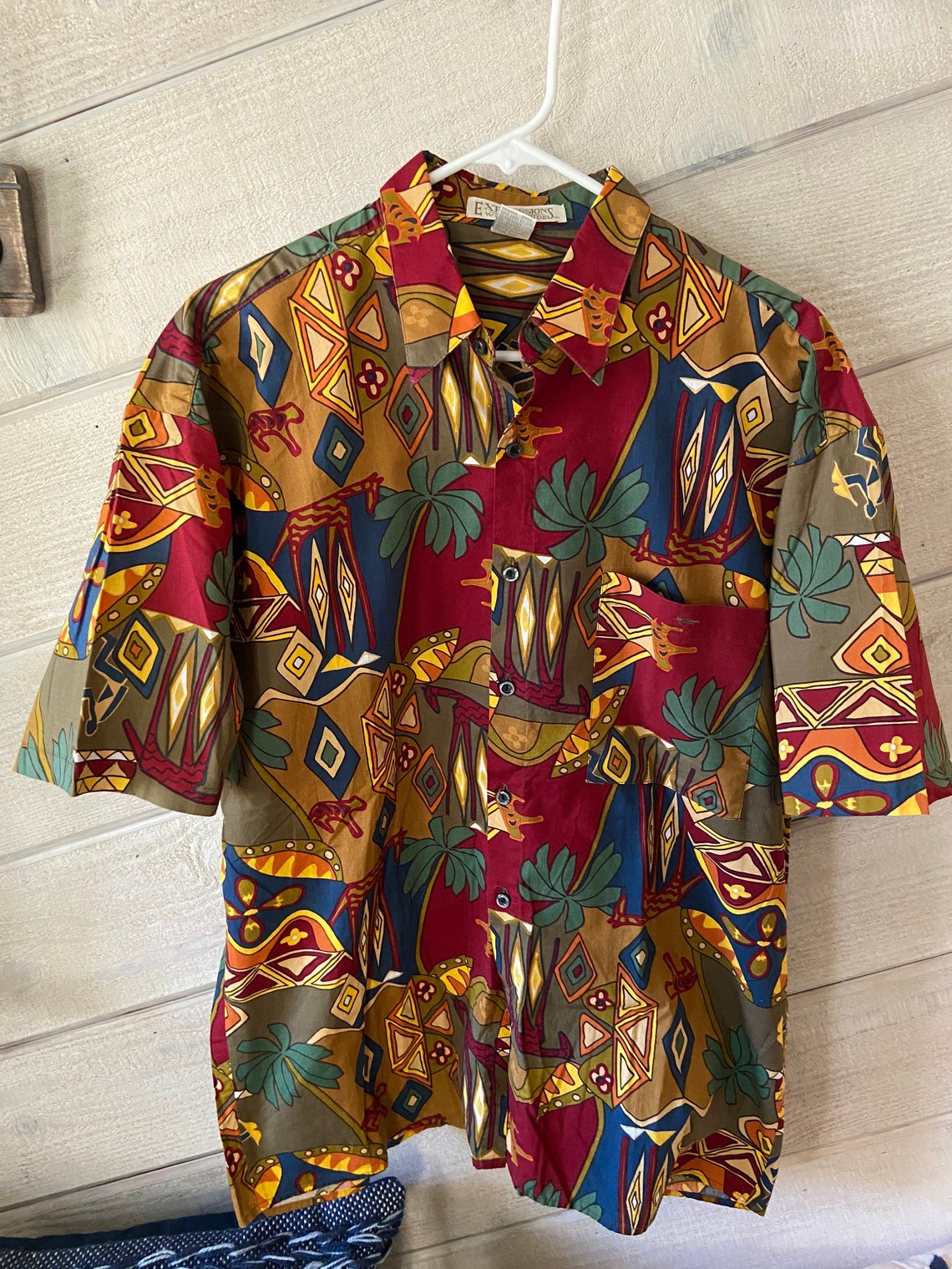 Vintage 90s Colorful Button Up Shirt Size Medium Etsy
