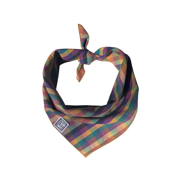 The Paonia - Plaid Dog Scarf - Colorful Tie-on Puppy Bandana | Dog Lover Gift