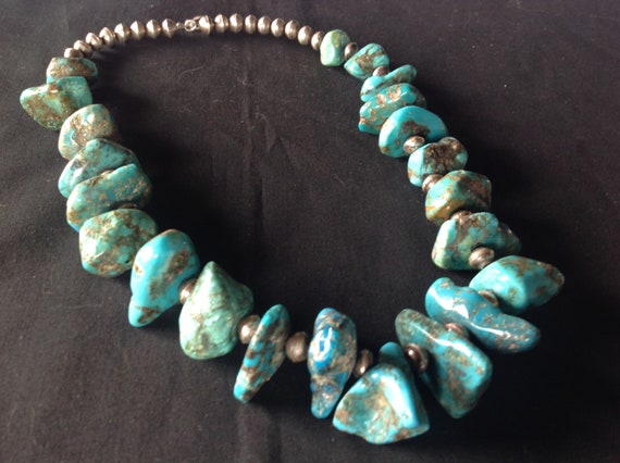 Vintage Sterling Silver Turquoise Nugget Beaded Necklace