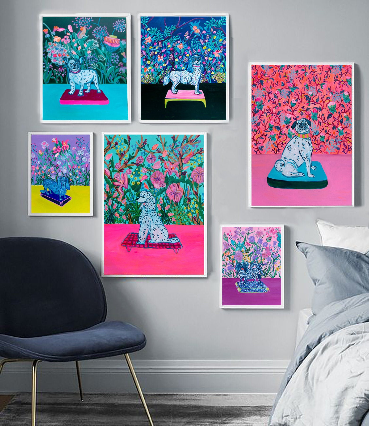 Art Mural Chiens, Posters Colorés, Lot Impressions, Posters, 6 Décoration Scandinave, Design Nordiqu