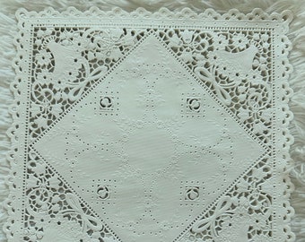 10" x 10" Square Paper White Lace Doilies, Lace Envelopes, Wedding Decoration, Wedding Invitation Liners, Folded Invitations, Lace Doilies