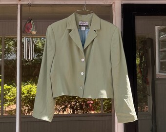 Vintage silk blazer / cropped silk blazer / silk green blazer / light green blazer / cropped blazer jacket / green blazer cropped