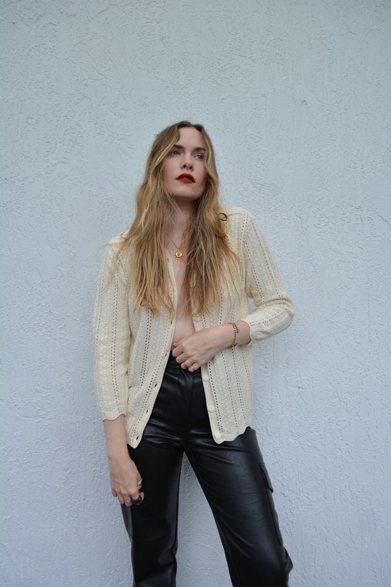 vintage ivory cardigan / cableknit cardigan / 90s
