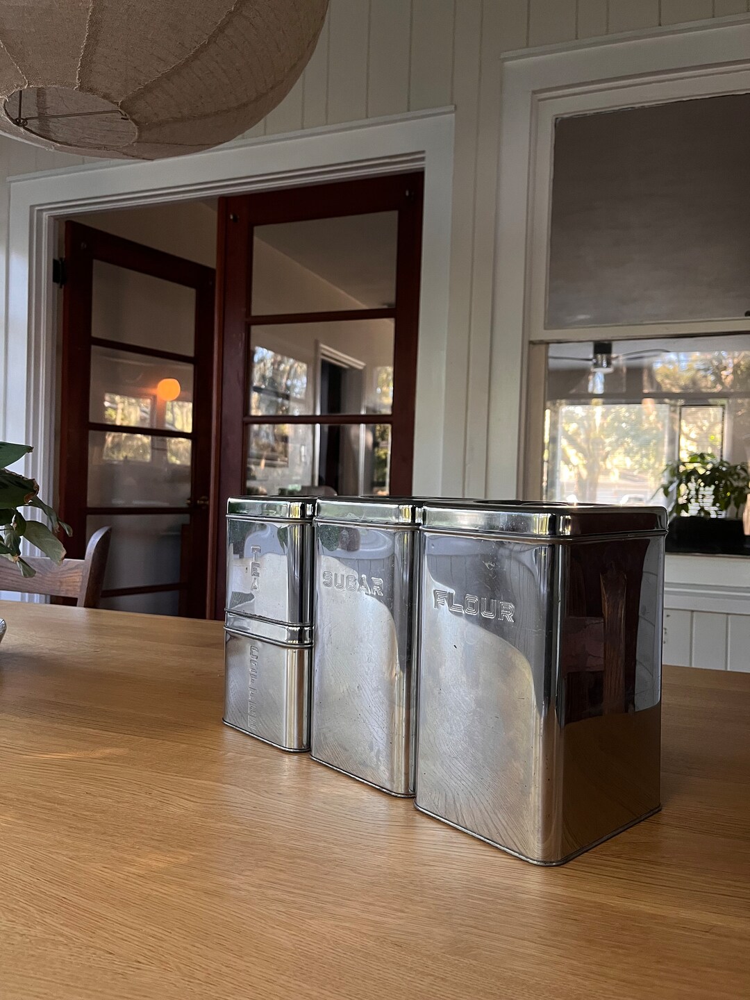 Vintage 1950s Tin Kitchen Storage / Art Deco Tin Kitchen Decor / Art