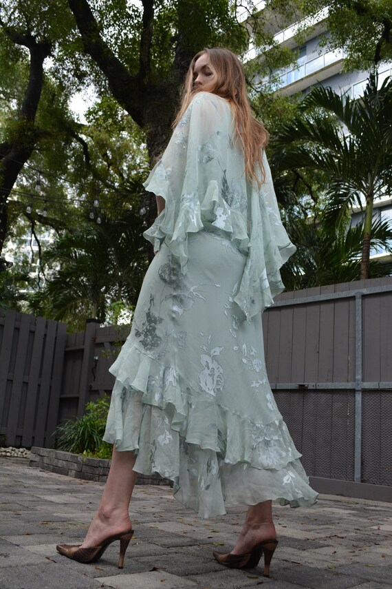 vintage 90s dress / 90s blue dress / blue floral d