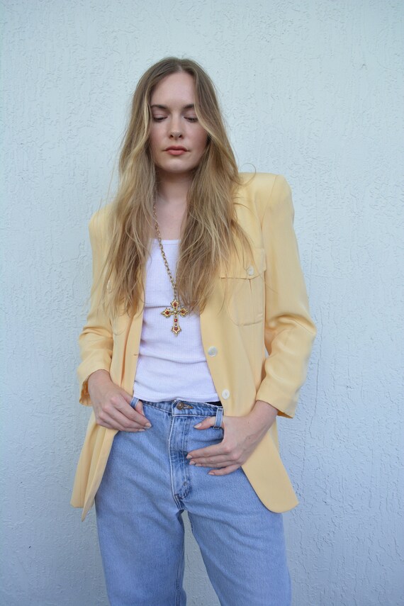 vintage yellow blazer / yellow blazer top / silk b