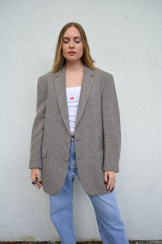 vintage herringbone blazer / vintage wool blazer /