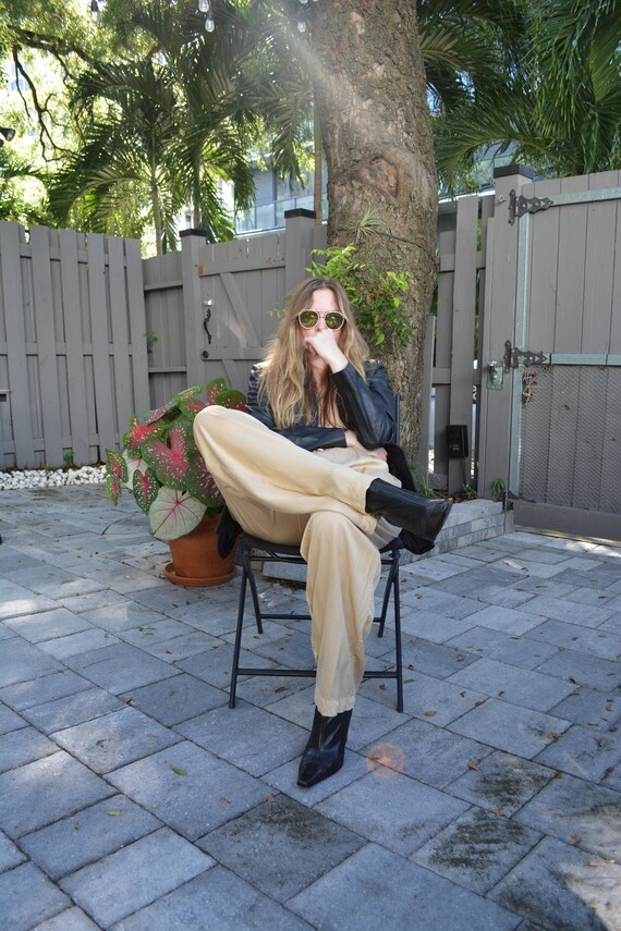 vintage trousers / tan trousers / vintage silk tro