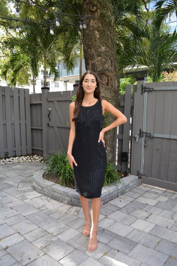 vintage silk dress / vintage sheath dress / black