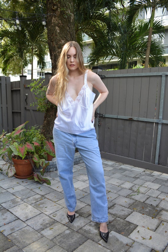 vintage lingerie tank top / white lingerie top / w