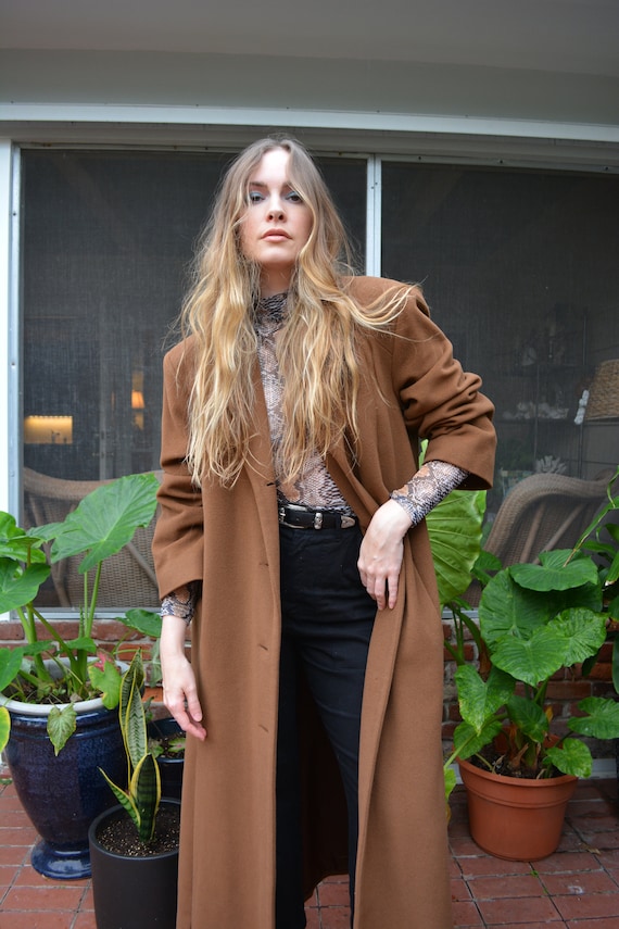 vintage brown wool coat / long wool coat / caramel