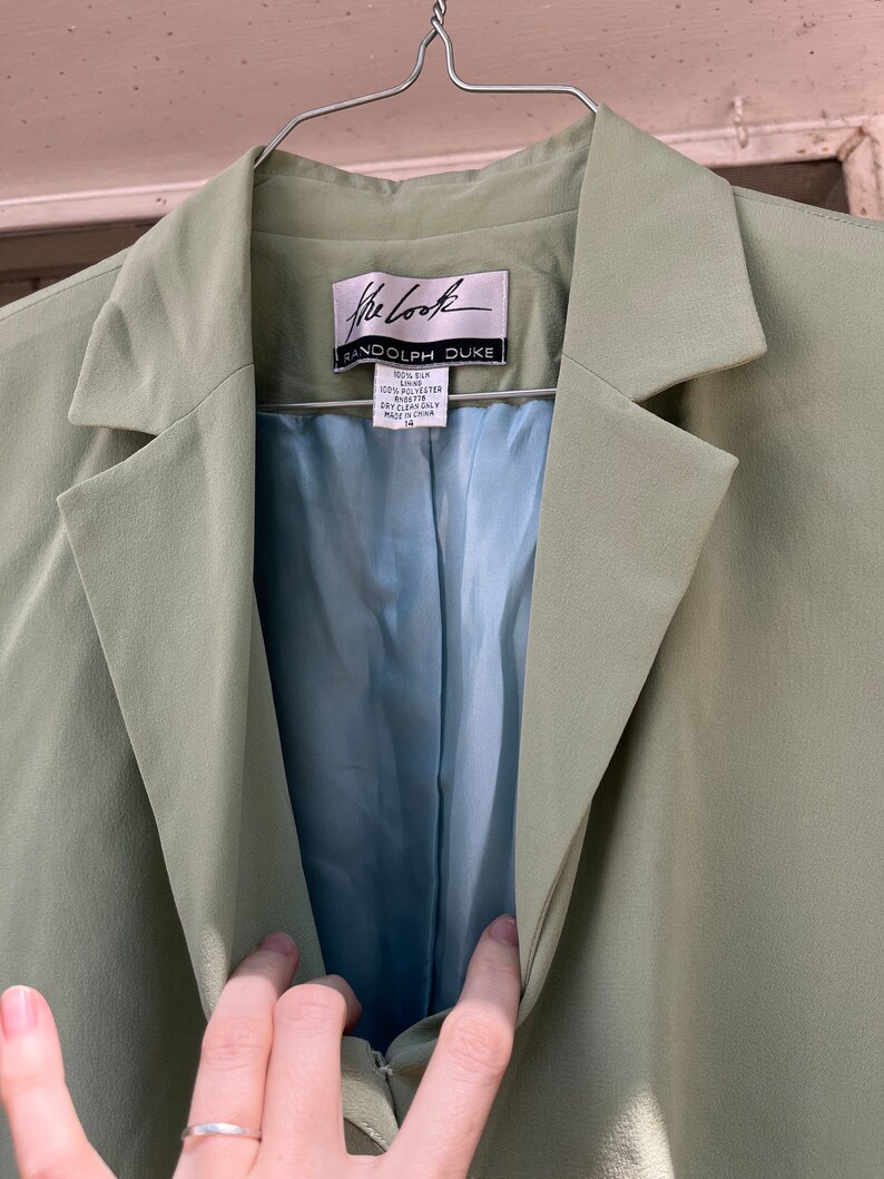 Blazer di seta vintage / blazer di seta corto / blazer verde di seta / blazer verde chiaro / giacca blazer corta / blazer verde corto immagine 9