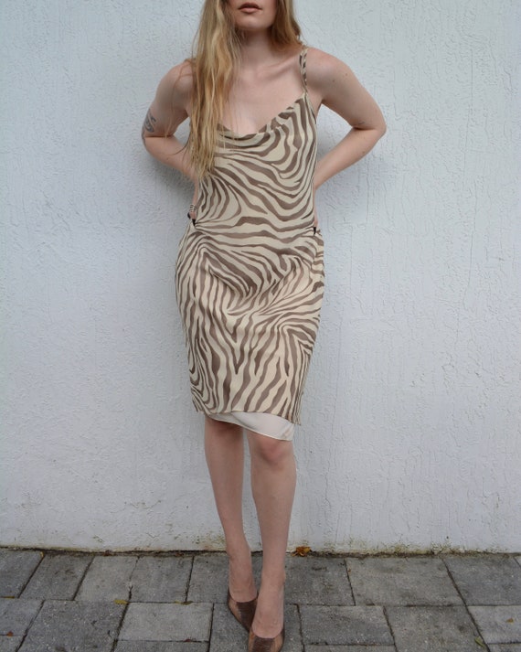 vintage silk slip dress / zebra print slip dress /