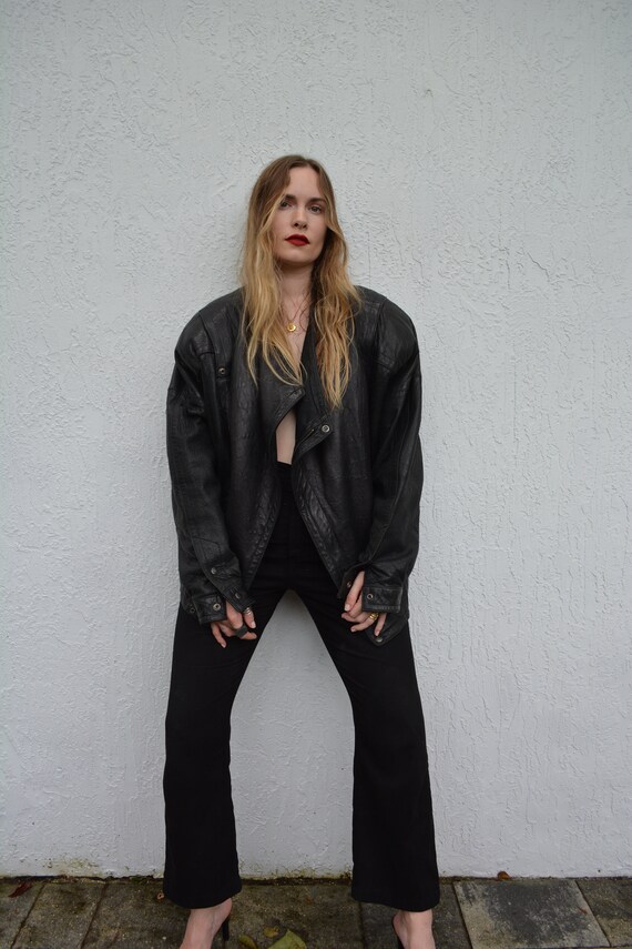 oversized leather jacket / 80s leather jacket / te