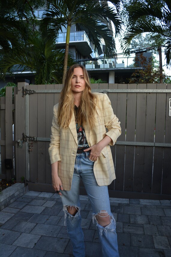 vintage tan plaid blazer / plaid blazer / vintage