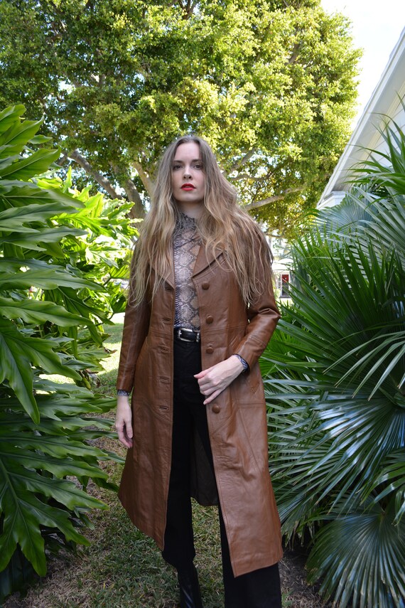 vintage 70s leather and fur trench coat / 70s coat