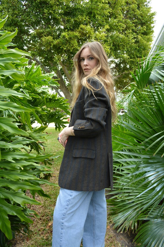 vintage striped blazer / brown and blue blazer / b