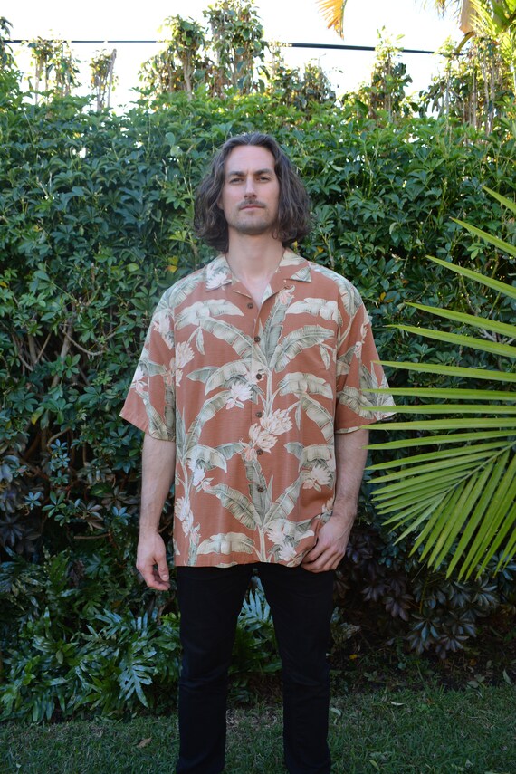 vintage orange hawaiian button down / orange butto