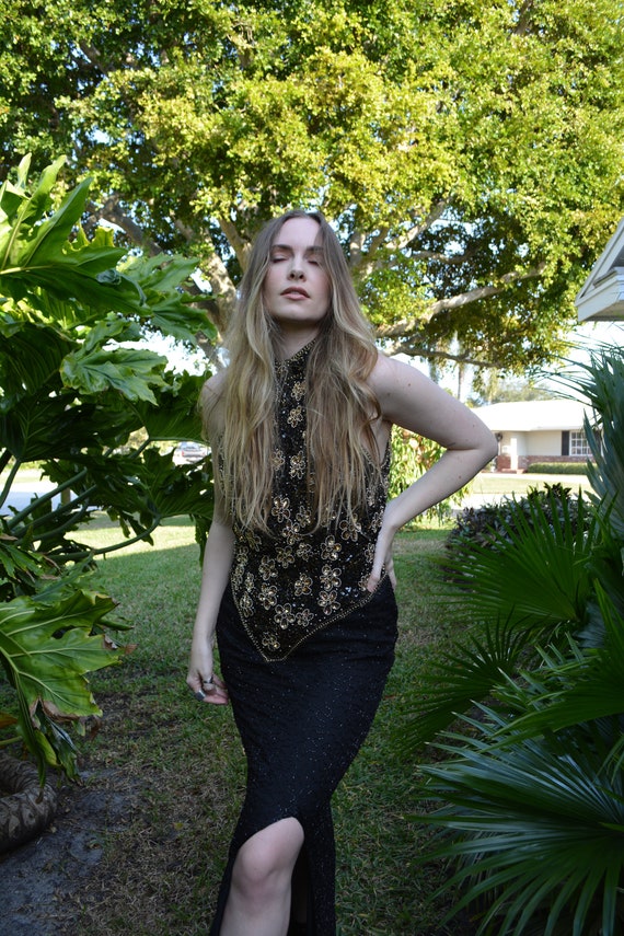 vintage 80s formal dress / 80s halter dress / 80s
